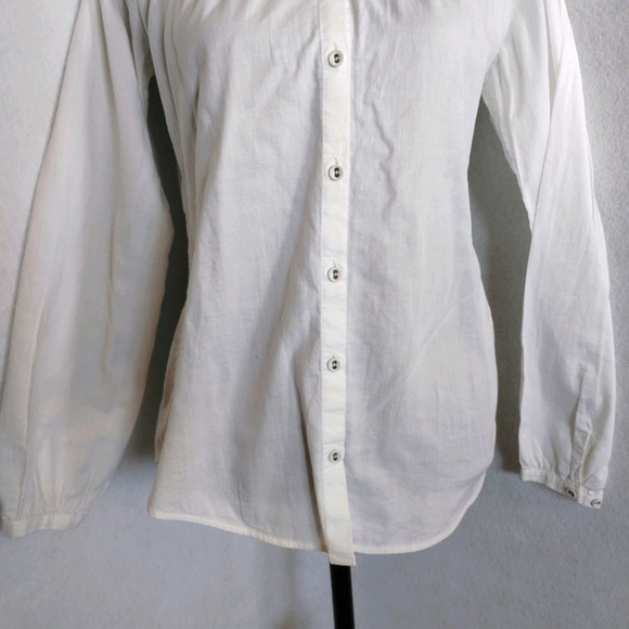 Banana Republic White LS Ruffle Collar Button Down Shirt - Picture 4 of 8